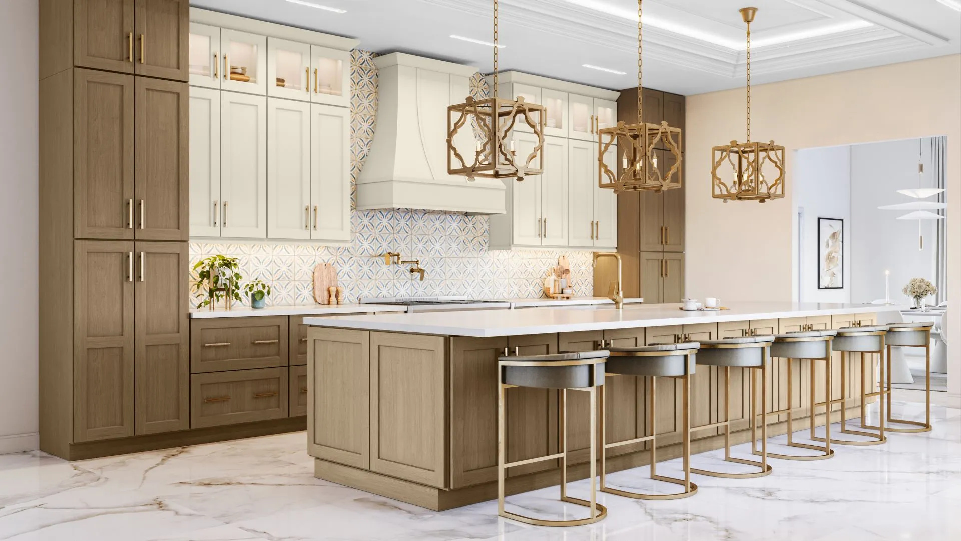Bright contemporary kitchen with light wood and white cabinetry